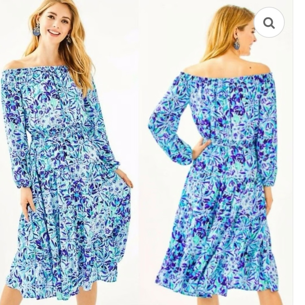 Lilly Pulitzer Off-Shoulder Long Sleeve Midi-dress
